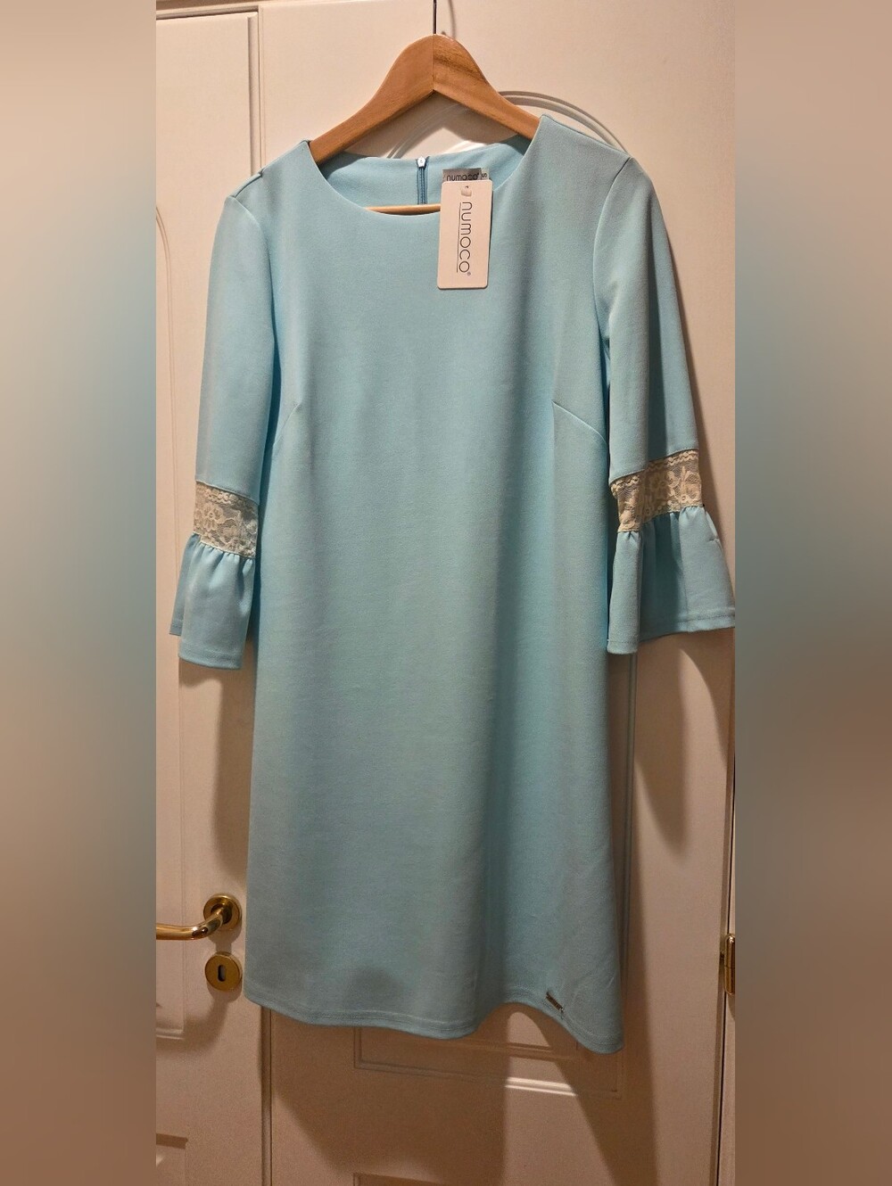 Light Blue Girls' Dress with Lace Trim
